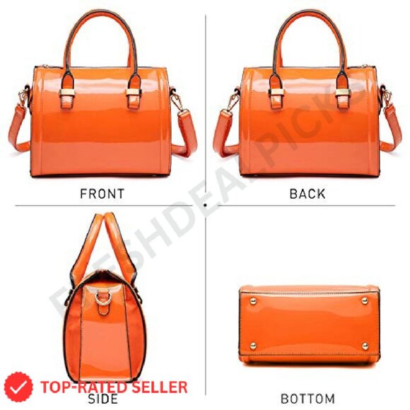 Shiny Patent Vegan Leather Satchel Shoulder Bag Elegant Chic Everyday Purse - Picture 4 of 8